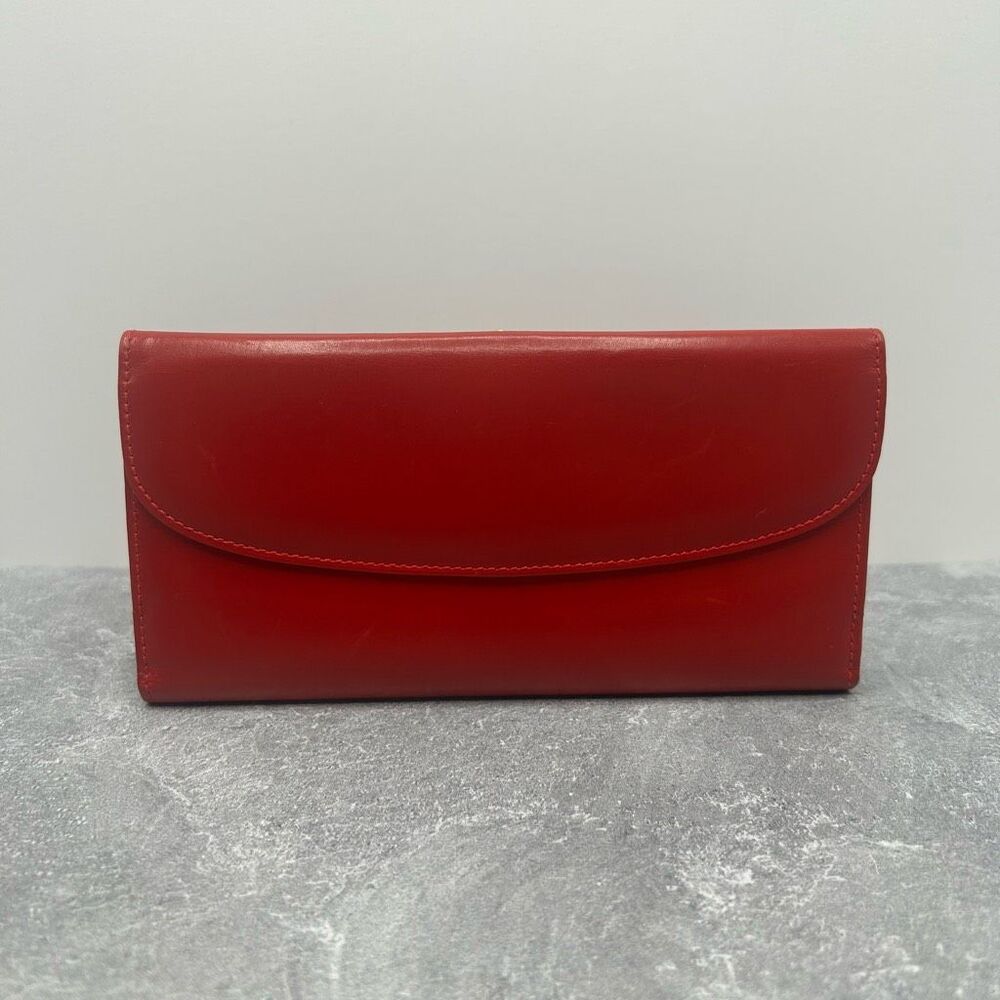GUCCI Horseshoe Red Long Bifold Wallet Gold Metal Credit Card Luxury - Picture 2 of 14